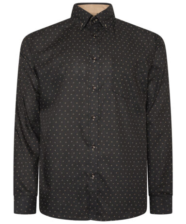 KAM - All Over Dobby Print Shirt Black/Gold