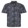 ESPIONAGE - All Over Abstract Print Shirt Navy/Ecru