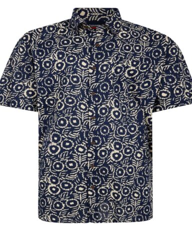 ESPIONAGE - All Over Abstract Print Shirt Navy/Ecru