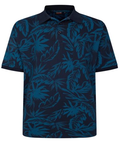 ESPIONAGE - LEAF PRINT JERSEY POLO NAVY/TEAL