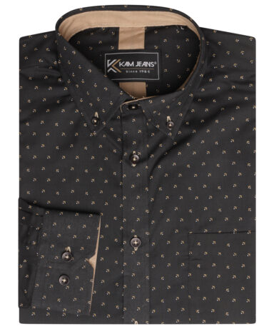 Alternative view of KAM - All Over Dobby Print Shirt Black/Gold