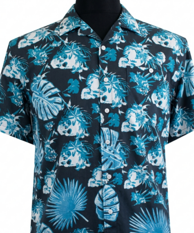 ESPIONAGE - All Over Leaf and Skull Print Shirt