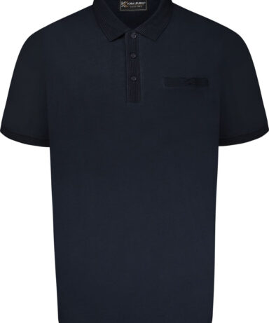 KAM - Jersey Jacquard Stripe Detail Polo Shirt - Navy