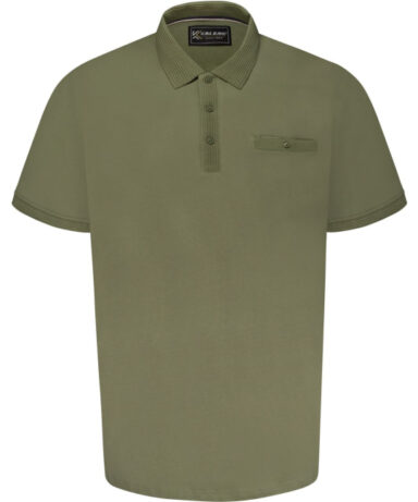 KAM - Jersey Jacquard Stripe Detail Polo Shirt - Sage Green